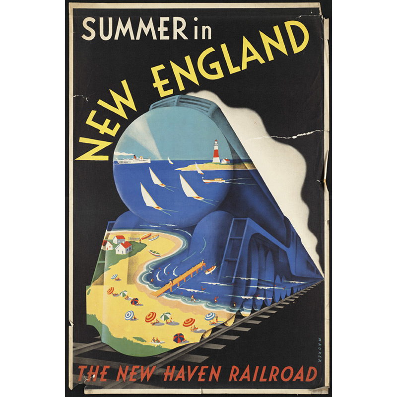 Summer in New England train travel poster