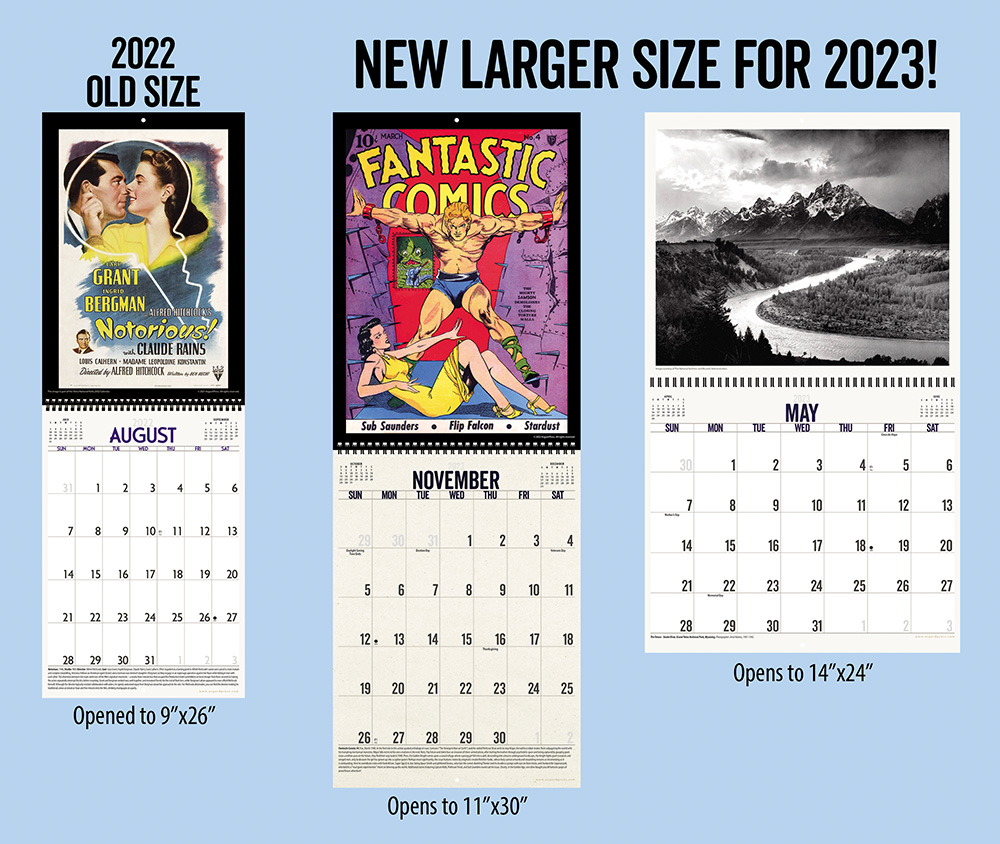 2023 Calendar Size Comparison Graphic