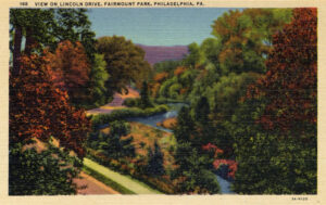 Lincoln Drive, Fairmount Park, Philadelphia PA postcard, 1933