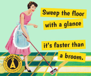 Image of a 1950s woman sweeping the floor