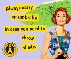 Image of 1950s woman holding an open umbrella over her head