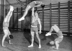 Gymnasts exercising, 1935.
