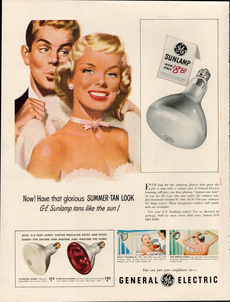 "Have that glorious summer tan look" General Electric ad from Life Magazine, 1950.