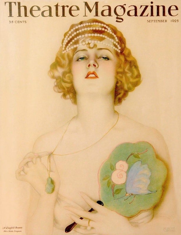 Cover of Theatre Magazine featuring a portrait of Hilda Ferguson of the Ziegfeld Follies by Alberto Vargas, 1925.