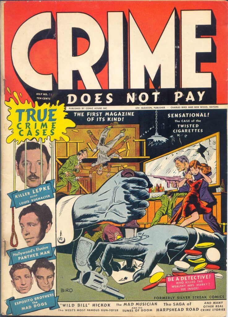 Crime Does Not Pay #22, July 1942, Comic House, Inc., cover artist: Charles Biro.