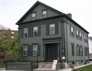 Color photo of the Lizzie Borden House in Fall River, Massachusetts.