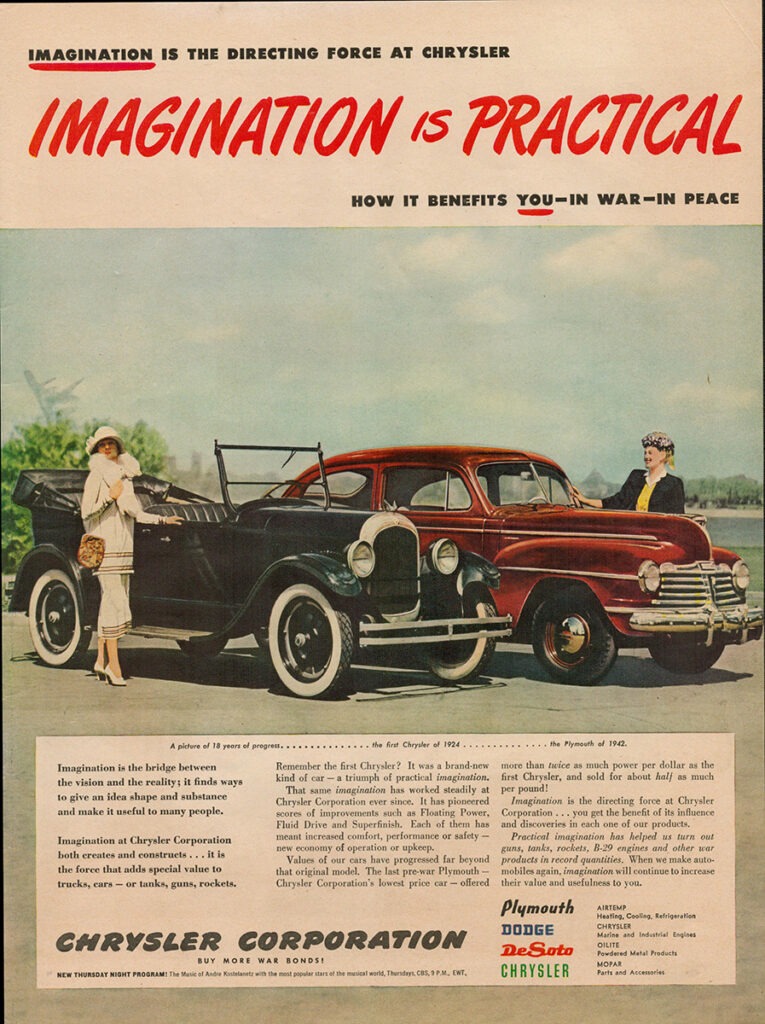 Chrysler car ad, 1945.