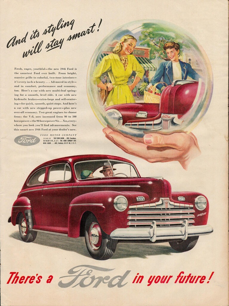 Ford car ad, 1945.