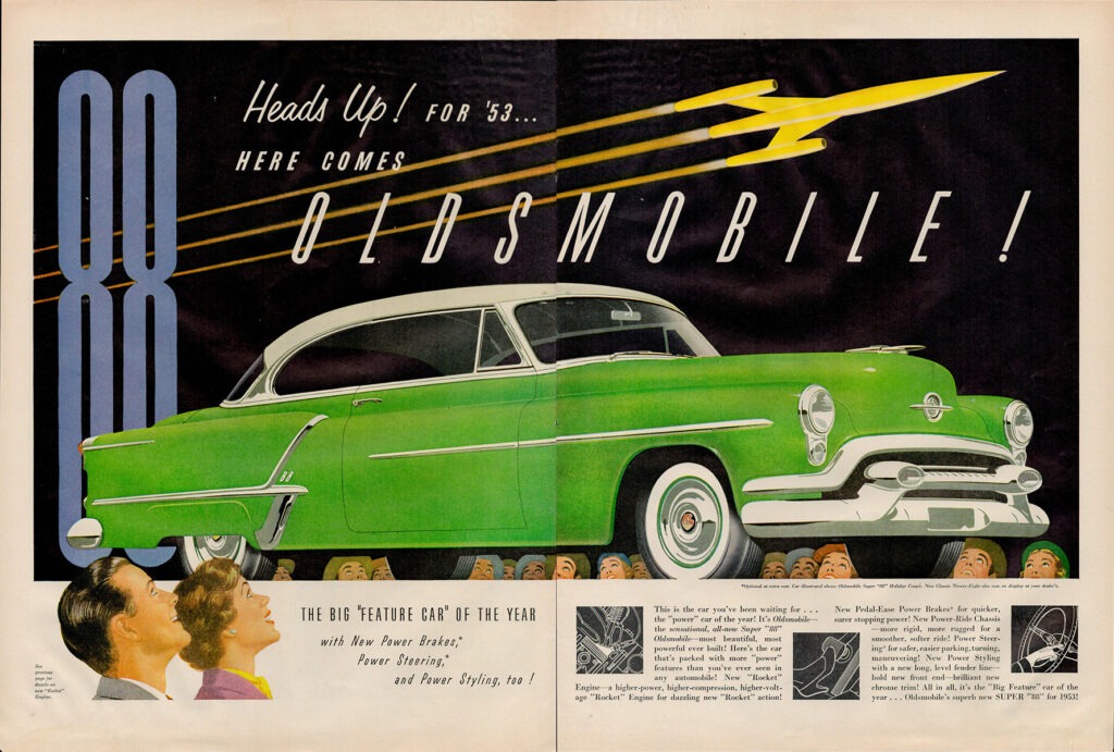 Oldsmobile car ad, 1953.