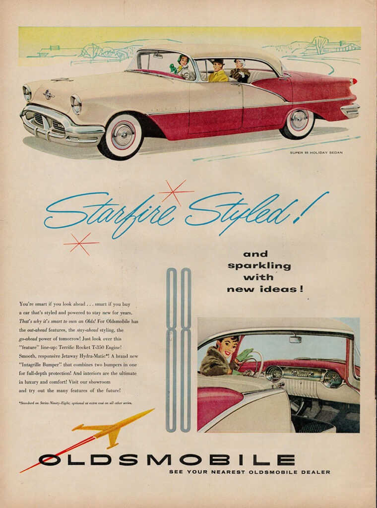 Oldsmobile car ad, 1956.