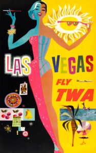 Las Vegas, Fly TWA travel poster by David Klein, c. 1960s