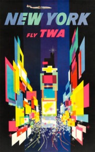 New York, Fly TWA travel poster by David Klein, 1958