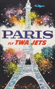 Paris, Fly TWA Jets travel poster by David Klein, 1962