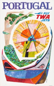 Portugal, Fly TWA Jets travel poster by David Klein, c. 1960s