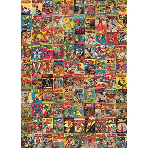 Image of Vintage Superheroes gift wrap, featuring Golden Age comic book covers