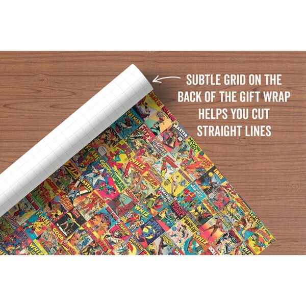 Image of Vintage Superheroes gift wrap, featuring Golden Age comic book covers