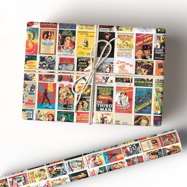 Image of Vintage Movie Posters gift wrap, featuring artwork from old movie posters
