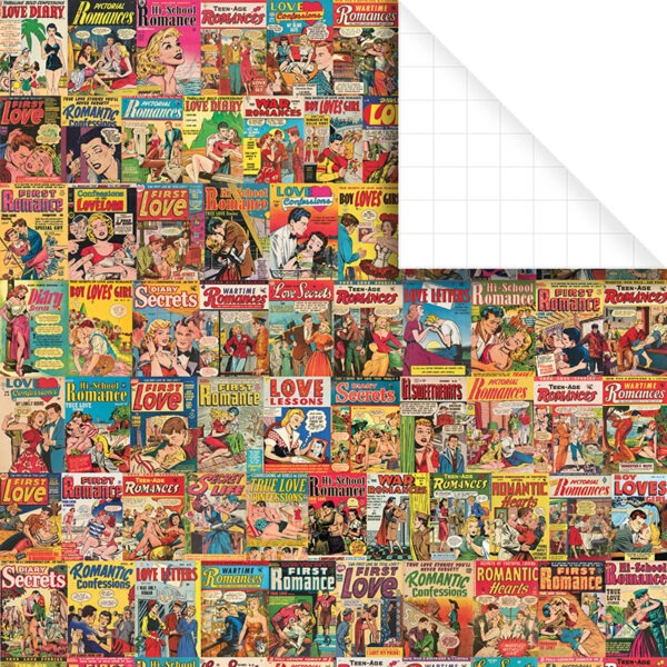 Image of Vintage Romance Comics gift wrap, featuring romance comic book covers