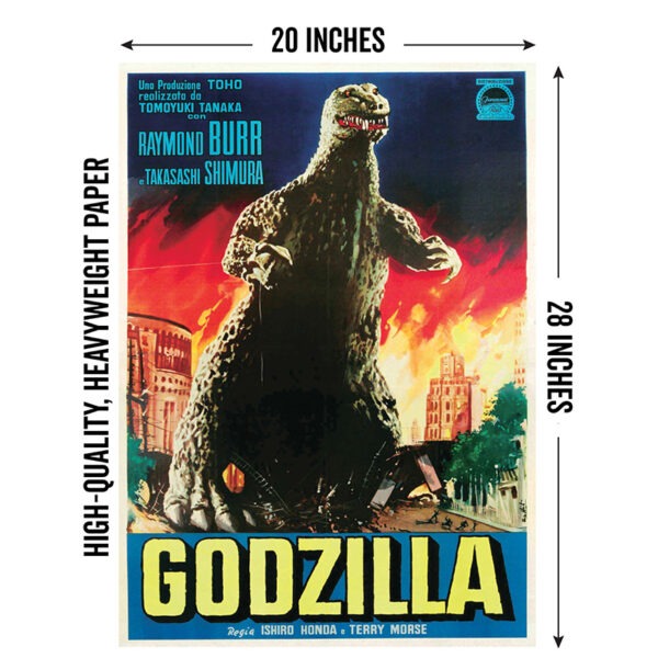 Image of Godzilla reproduction vintage movie poster showing 20"x28" size