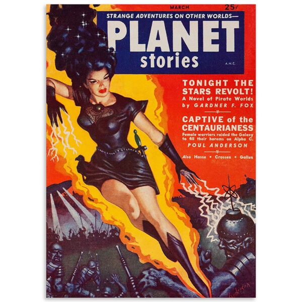 Image of poster sized reproduction of Planet Stories pulp sci-fi cover