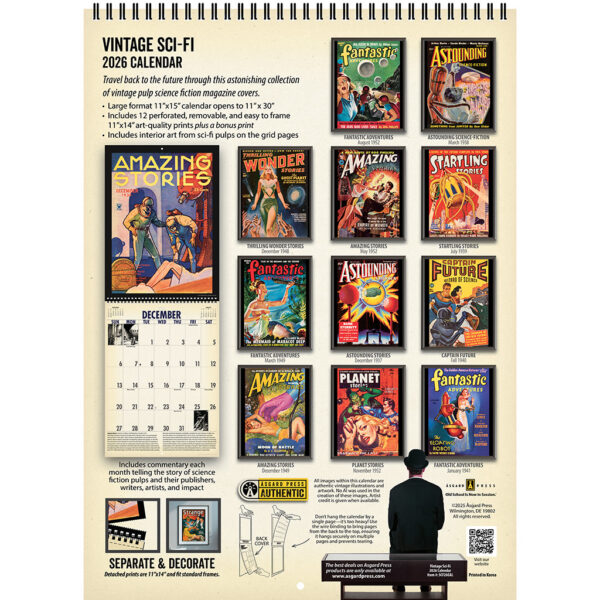 Back cover of the Asgard Press 2026 Vintage Sci-Fi Calendar