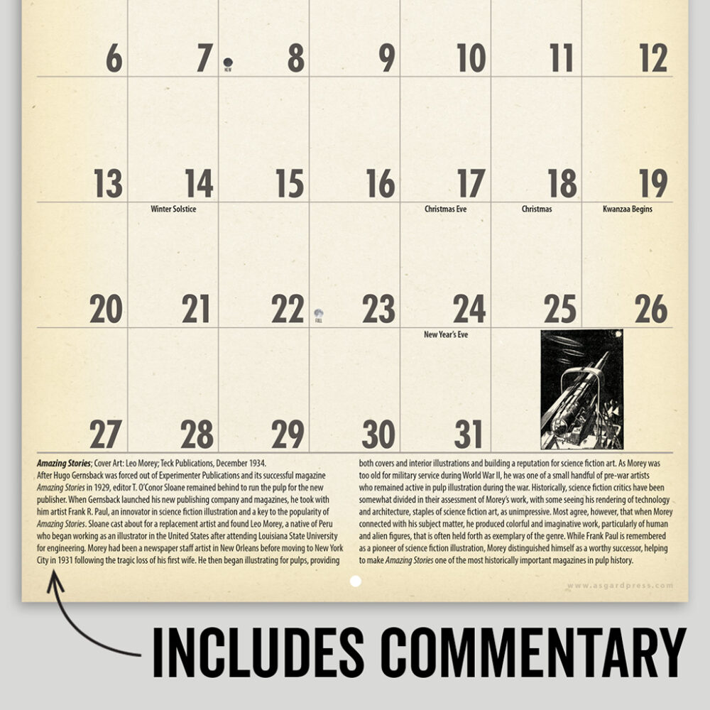 Image of a page of sample commentary from the Asgard Press 2026 Vintage Sci-Fi Calendar