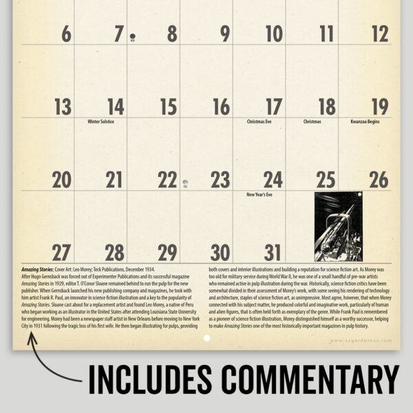 Image of a page of sample commentary from the Asgard Press 2026 Vintage Sci-Fi Calendar