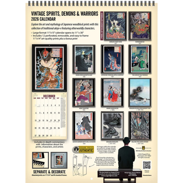 Back cover of the Asgard Press 2026 Vintage Spirits, Demons & Warriors Calendar