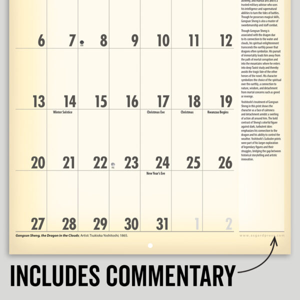 Image of a page of sample commentary from the Asgard Press 2026 Vintage Spirits, Demons & Warriors Calendar