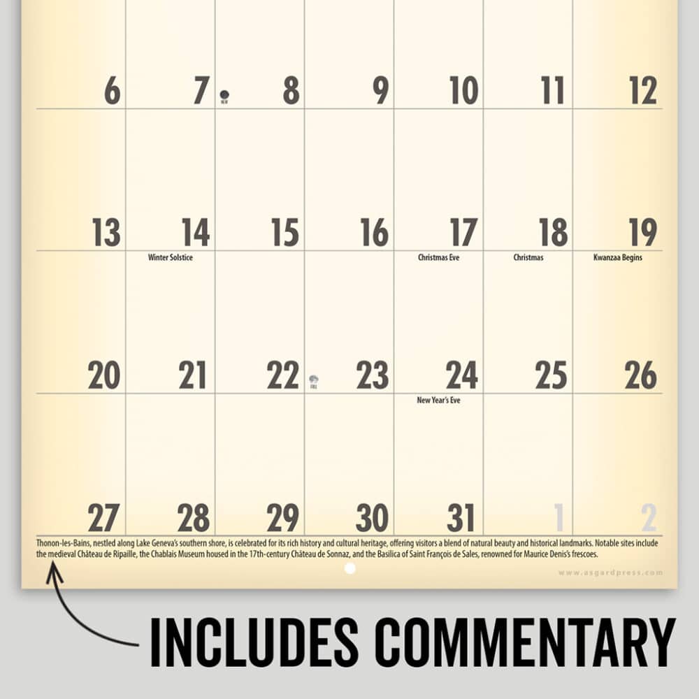 Image of a page of sample commentary from the Asgard Press 2026 Vintage Travel Posters Calendar