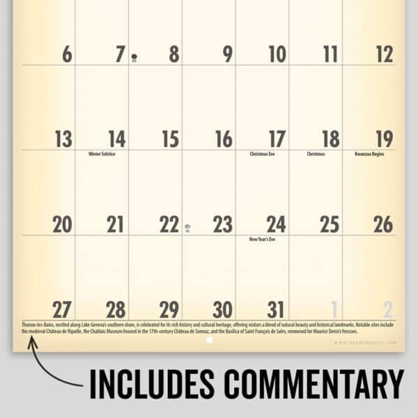 Image of a page of sample commentary from the Asgard Press 2026 Vintage Travel Posters Calendar