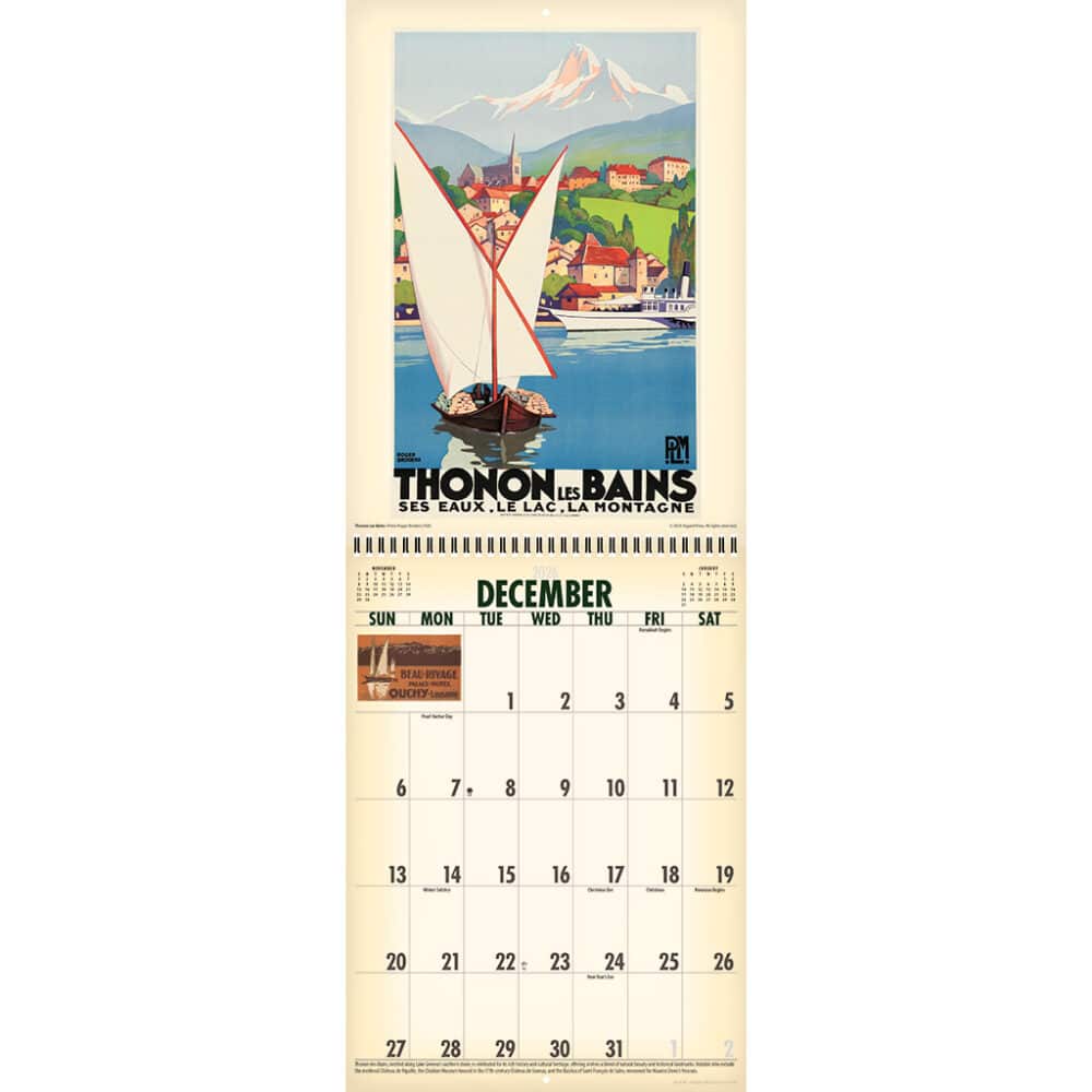Sample spread from the Asgard Press 2026 Vintage Travel Posters Calendar