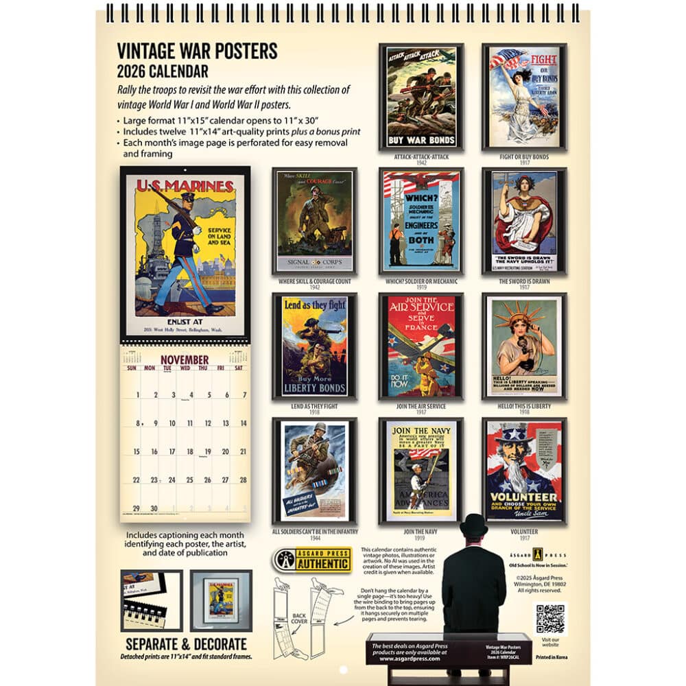 Back cover of the Asgard Press 2026 Vintage War Posters Calendar