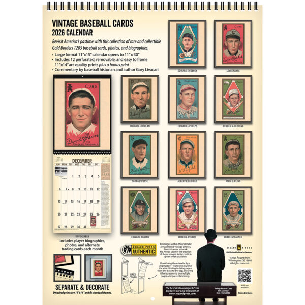 Back cover of the Asgard Press 2026 Vintage Baseball Cards Calendar