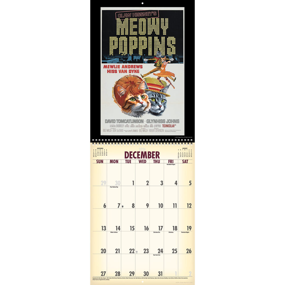 Sample spread from the Asgard Press 2026 Retro Film Cats Calendar