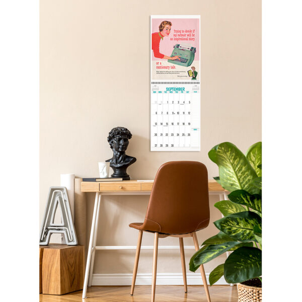 Photo showing the Asgard Press 2026 Retro Honesty in Advertising Calendar hanging over a desk