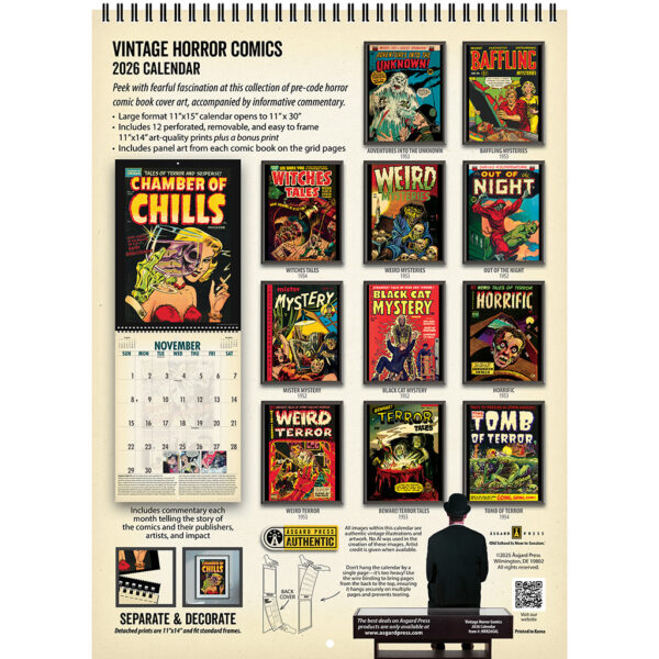Back cover of the Asgard Press 2026 Vintage Horror Comics Calendar