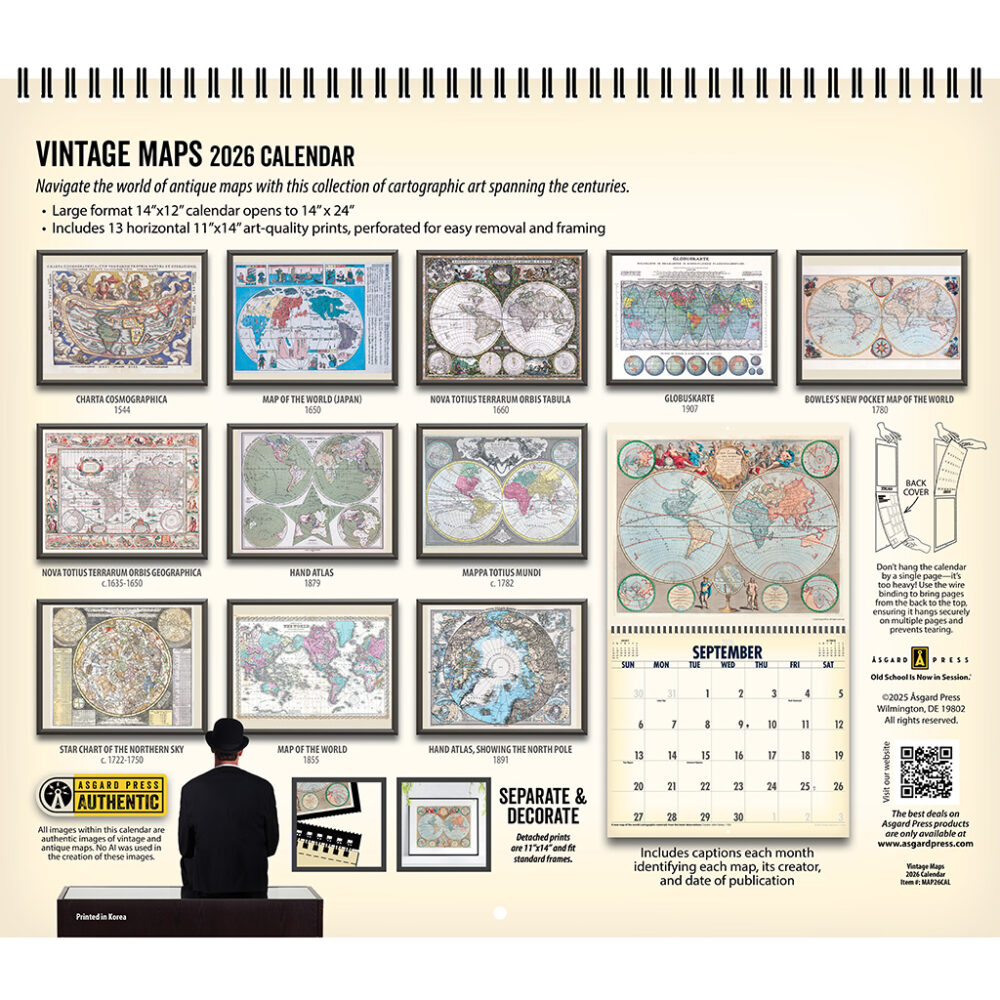 Back cover of the Asgard Press 2026 Vintage Maps Calendar