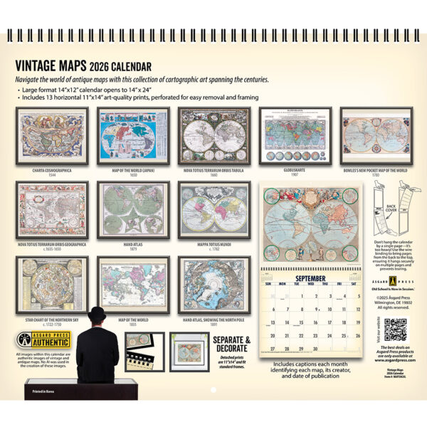 Back cover of the Asgard Press 2026 Vintage Maps Calendar