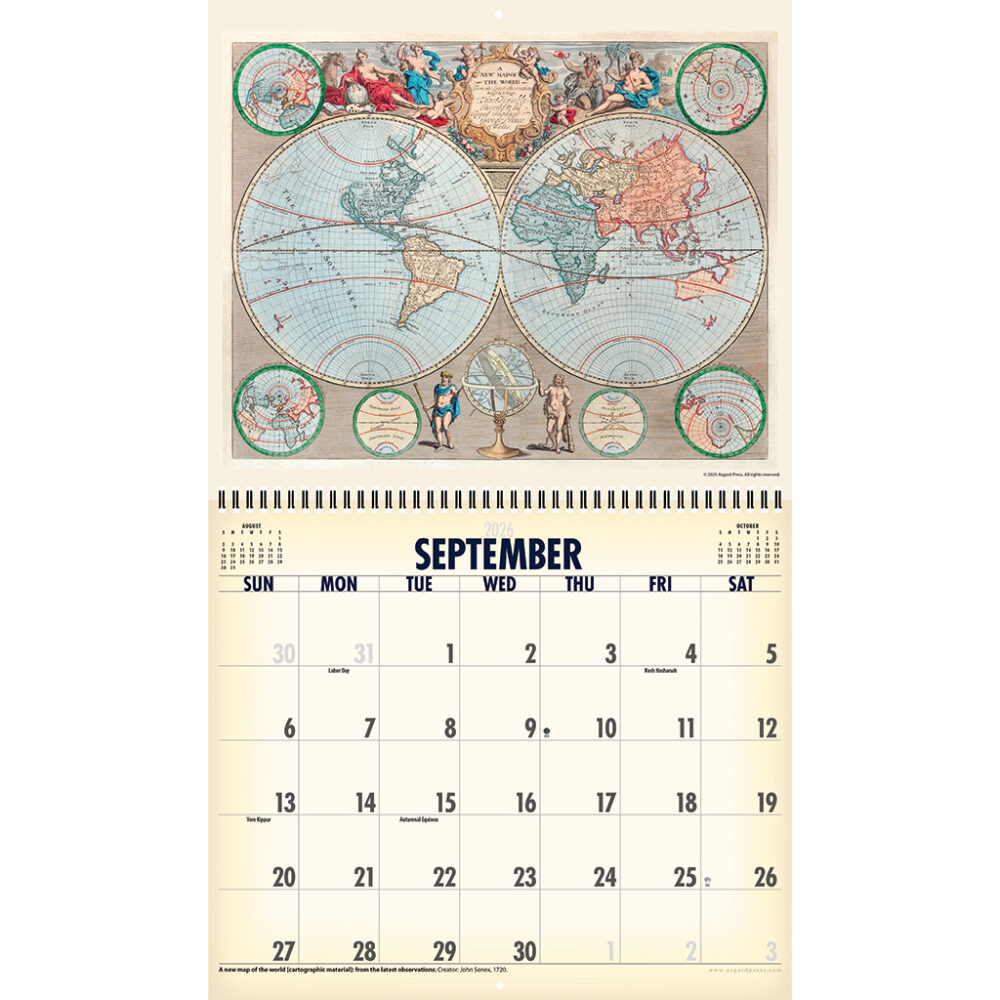 Sample spread from the Asgard Press 2026 Vintage Maps Calendar