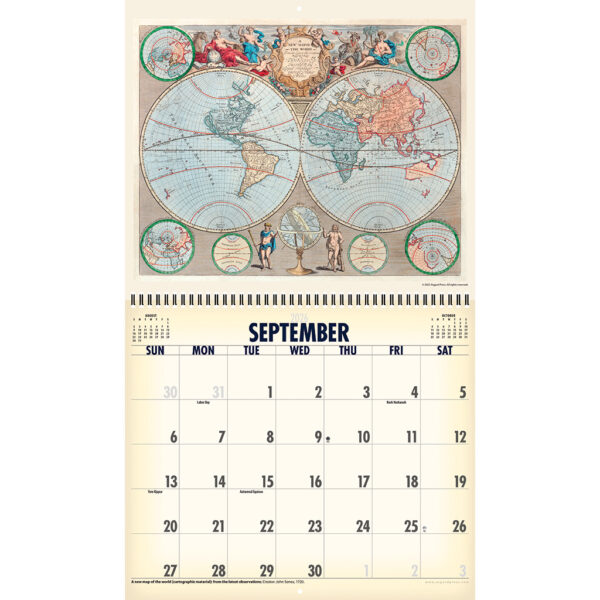 Sample spread from the Asgard Press 2026 Vintage Maps Calendar