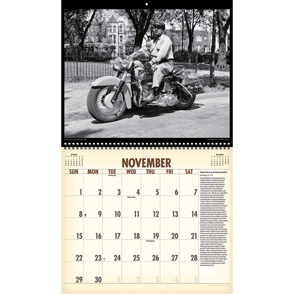Sample spread from the Asgard Press 2026 Vintage Motorcycles Calendar
