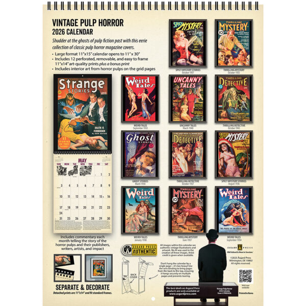 Back cover of the Asgard Press 2026 Vintage Pulp Horror Calendar