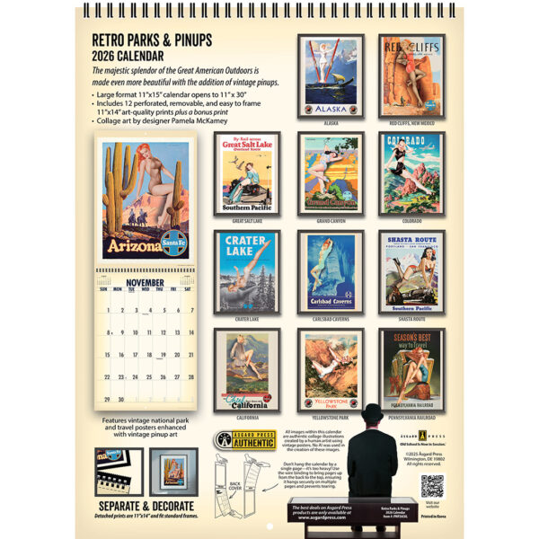 Back cover of the Asgard Press 2026 Retro Parks & Pinups Calendar
