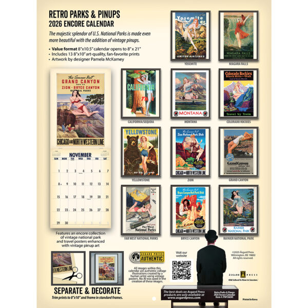 Back cover of the Asgard Press 2026 Retro Parks and Pinups Encore Edition Calendar