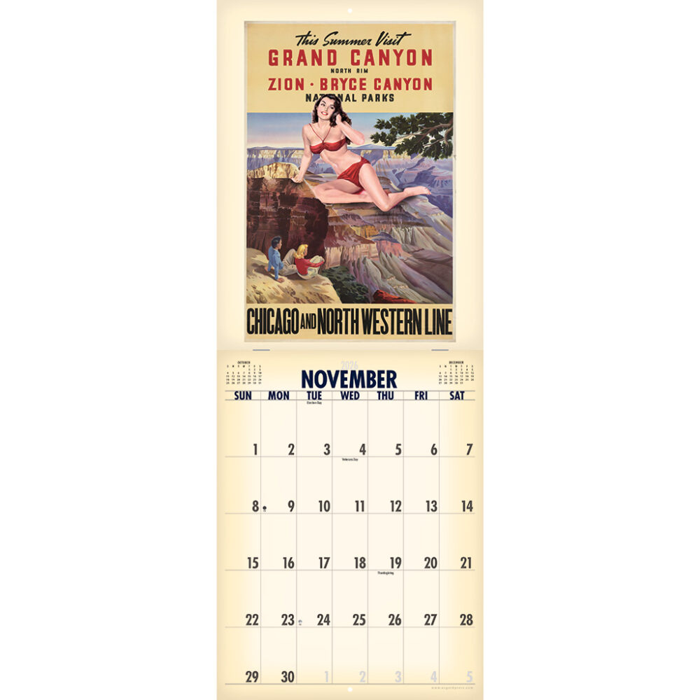 Sample spread from the Asgard Press 2026 Retro Parks and Pinups Encore Edition Calendar