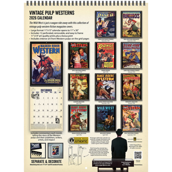 Back cover of the Asgard Press 2026 Vintage Pulp Westerns Calendar