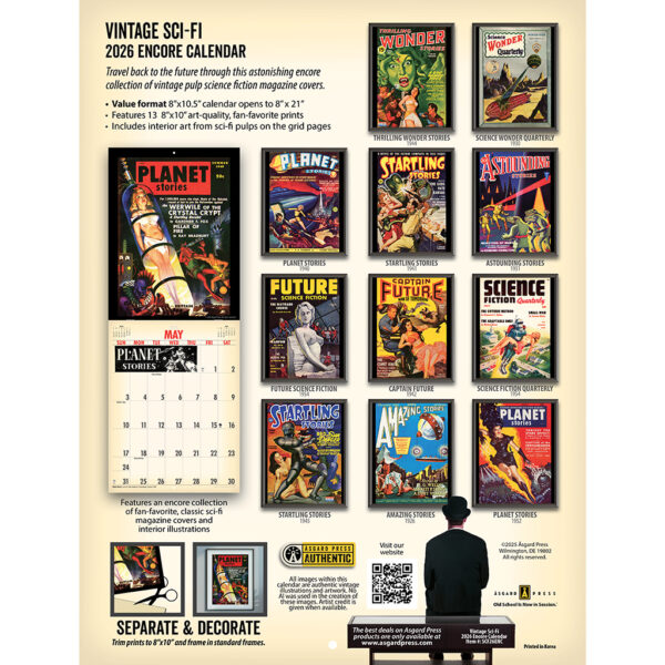 Back cover of the Asgard Press 2026 Vintage Sci-Fi Encore Edition Calendar