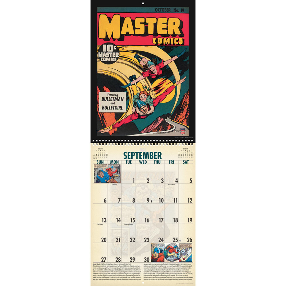 Sample spread from the Asgard Press 2026 Vintage Superheroes Calendar