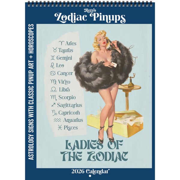 Front cover of the Asgard Press 2026 Retro Zodiac Pinups Calendar